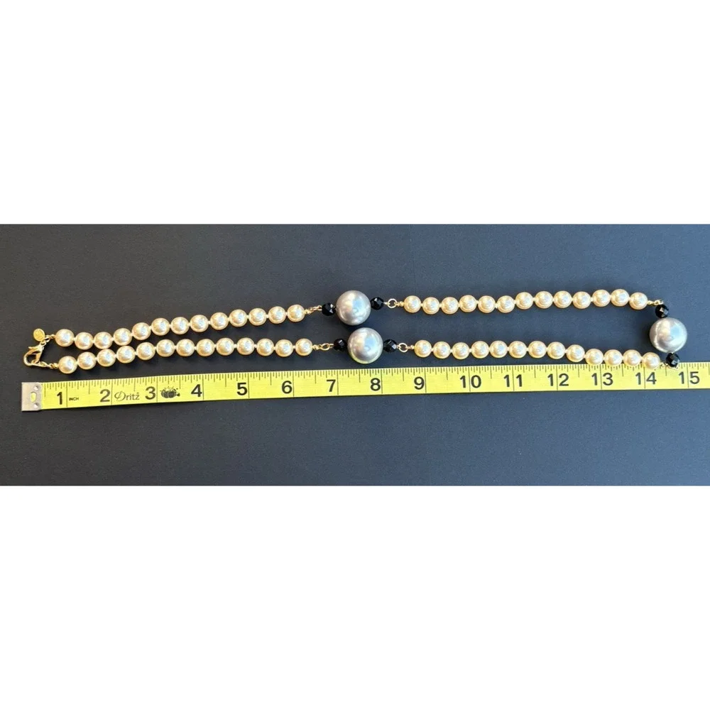 VTG Joan Rivers Knotted Faux Pearl Strand Necklace w/‎ Grey & Black Accents 31